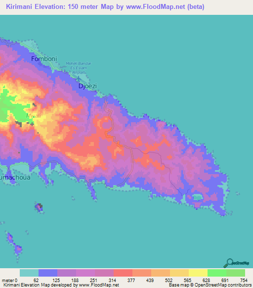 Kirimani,Comoros Elevation Map