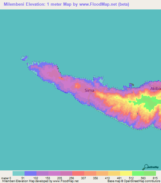 Milembeni,Comoros Elevation Map