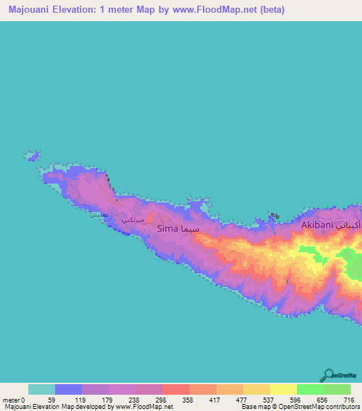 Majouani,Comoros Elevation Map