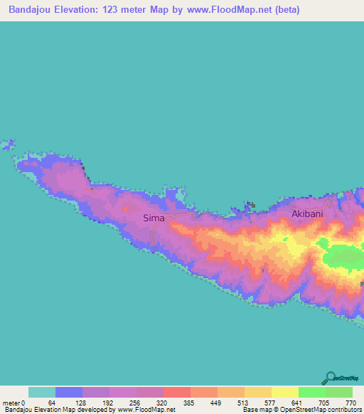 Bandajou,Comoros Elevation Map
