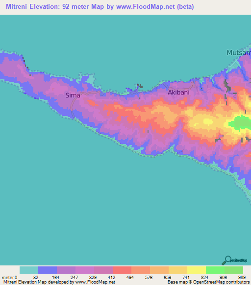 Mitreni,Comoros Elevation Map