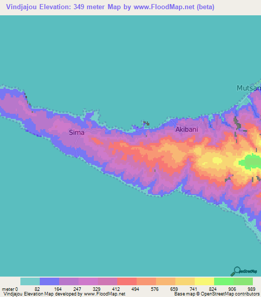 Vindjajou,Comoros Elevation Map