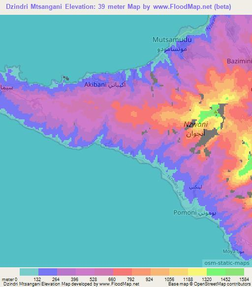 Dzindri Mtsangani,Comoros Elevation Map