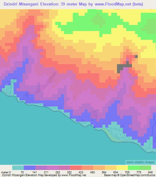 Dzindri Mtsangani,Comoros Elevation Map