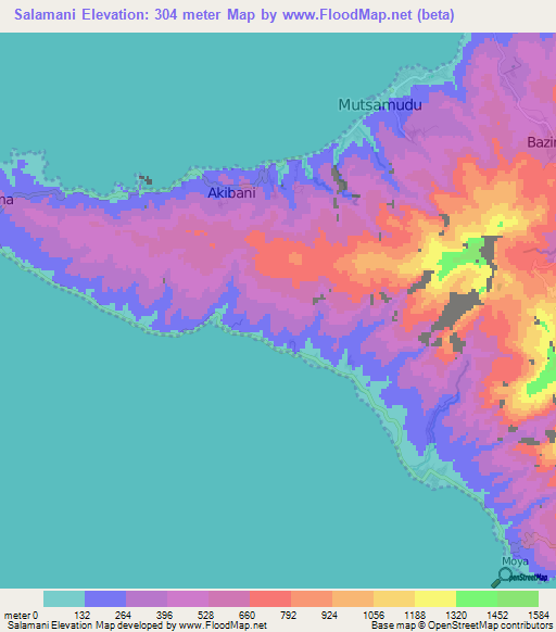 Salamani,Comoros Elevation Map
