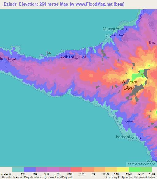 Dzindri,Comoros Elevation Map