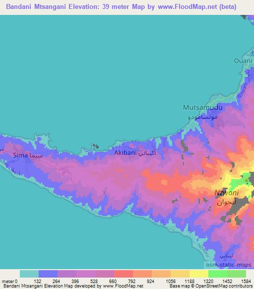 Bandani Mtsangani,Comoros Elevation Map