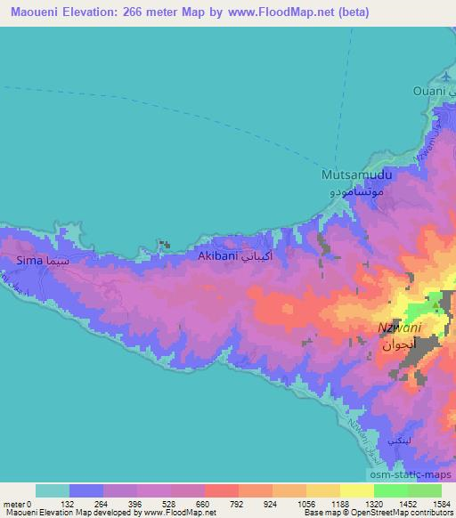 Maoueni,Comoros Elevation Map