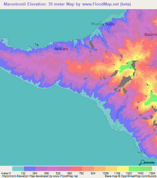 Marontronii,Comoros Elevation Map