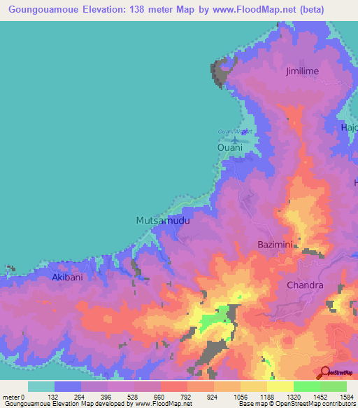 Goungouamoue,Comoros Elevation Map