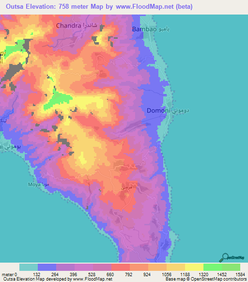 Outsa,Comoros Elevation Map