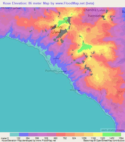 Koue,Comoros Elevation Map