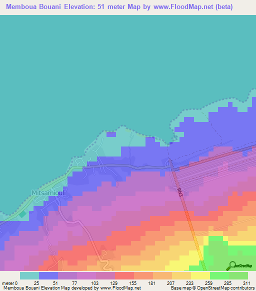Memboua Bouani,Comoros Elevation Map