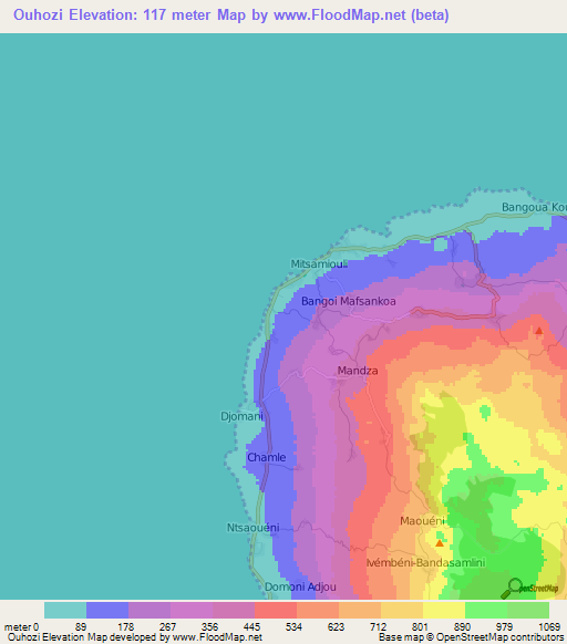 Ouhozi,Comoros Elevation Map