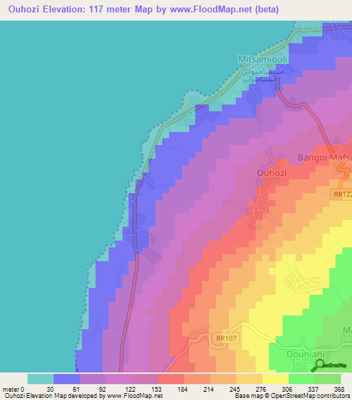 Ouhozi,Comoros Elevation Map