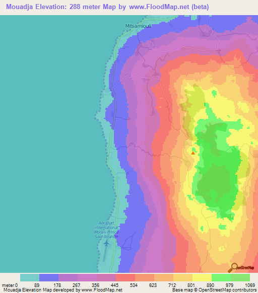 Mouadja,Comoros Elevation Map