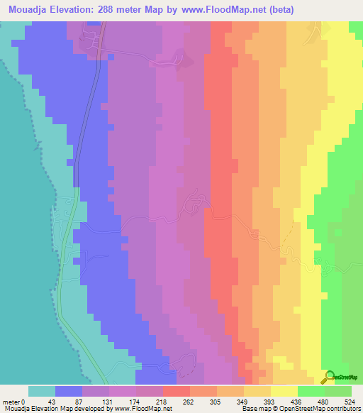 Mouadja,Comoros Elevation Map