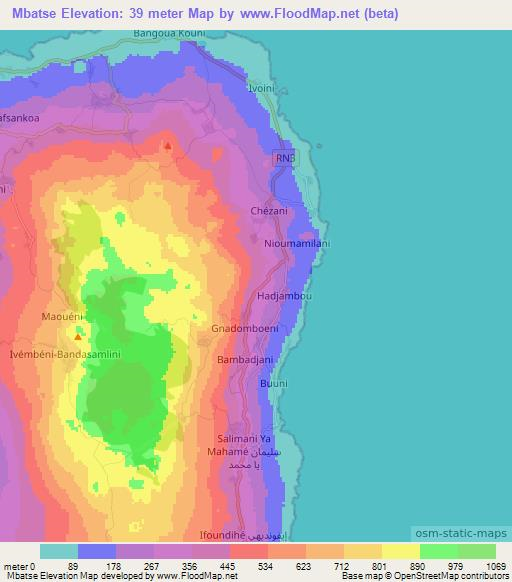 Mbatse,Comoros Elevation Map
