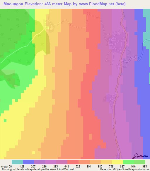 Mnoungou,Comoros Elevation Map