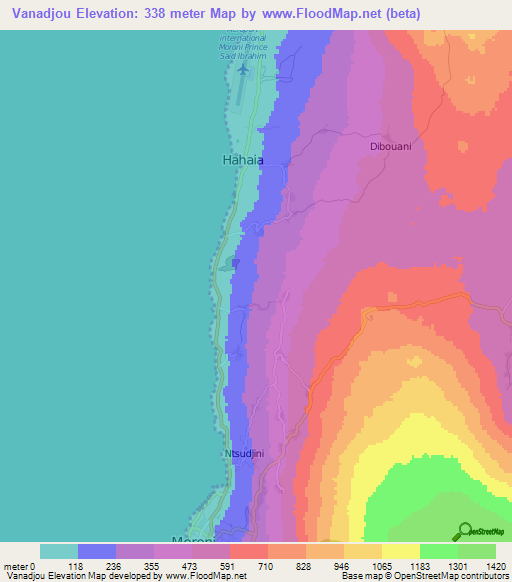 Vanadjou,Comoros Elevation Map