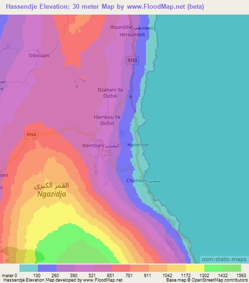 Hassendje,Comoros Elevation Map