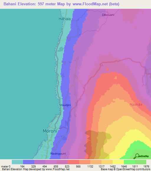 Bahani,Comoros Elevation Map