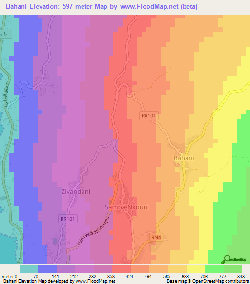 Bahani,Comoros Elevation Map