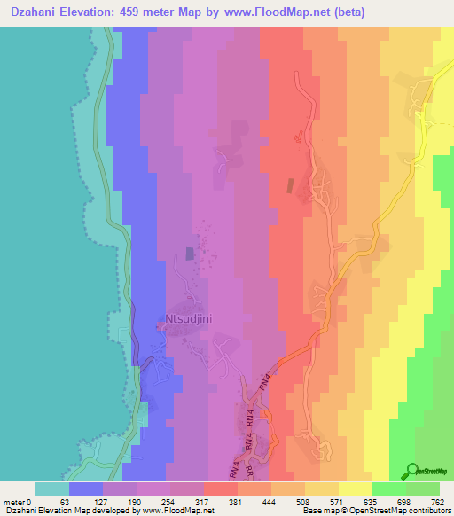 Dzahani,Comoros Elevation Map