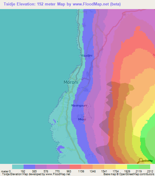 Tsidje,Comoros Elevation Map