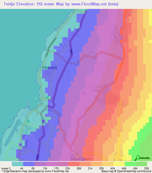 Tsidje,Comoros Elevation Map