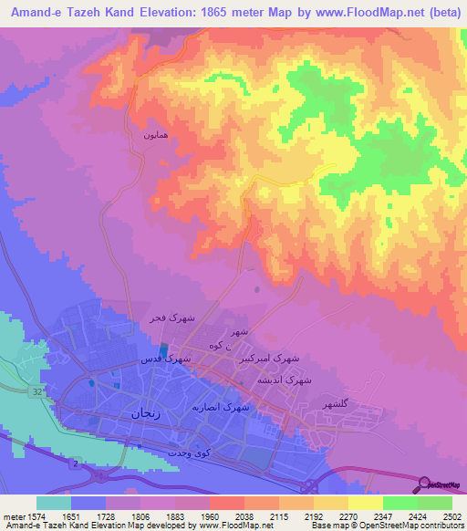 Amand-e Tazeh Kand,Iran Elevation Map