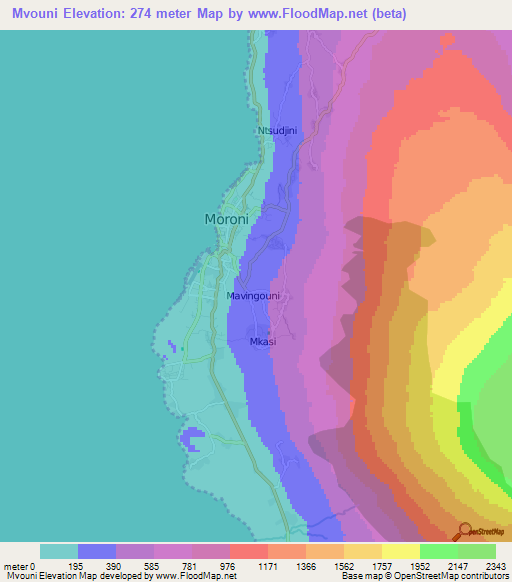 Mvouni,Comoros Elevation Map