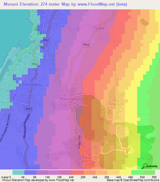 Mvouni,Comoros Elevation Map
