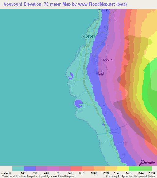 Vouvouni,Comoros Elevation Map