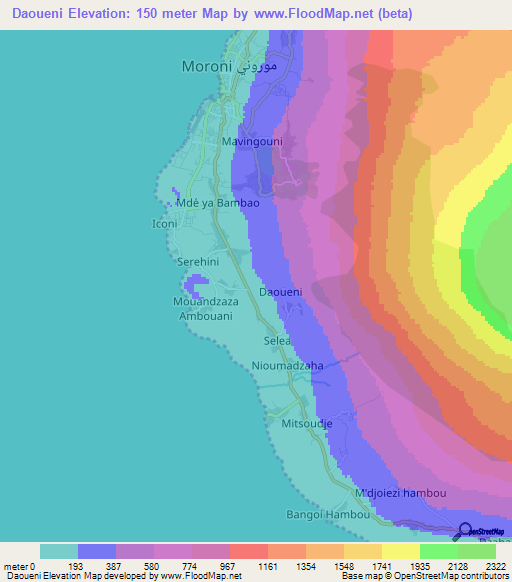 Daoueni,Comoros Elevation Map