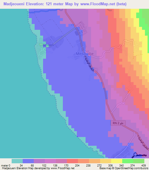 Madjeoueni,Comoros Elevation Map