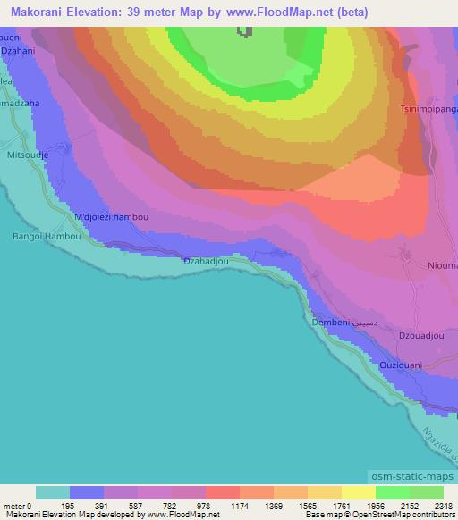 Makorani,Comoros Elevation Map