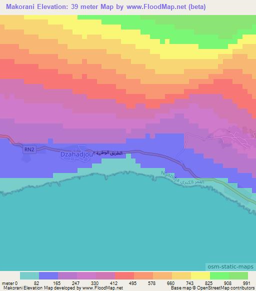 Makorani,Comoros Elevation Map