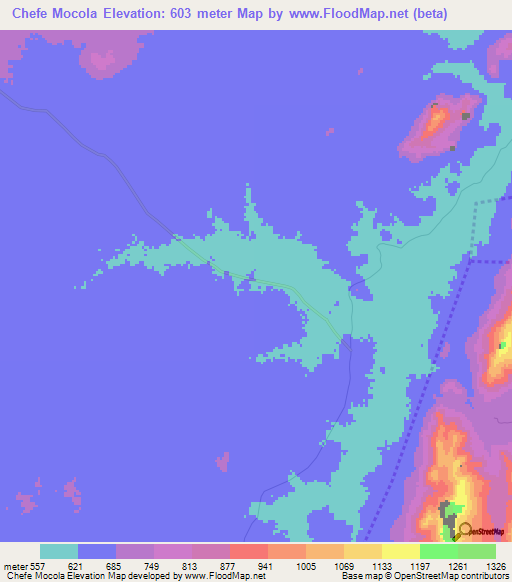 Chefe Mocola,Mozambique Elevation Map