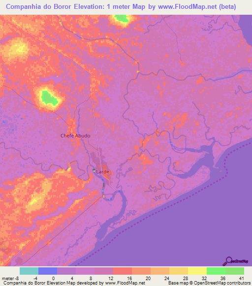 Companhia do Boror,Mozambique Elevation Map