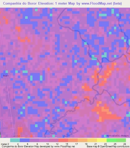 Companhia do Boror,Mozambique Elevation Map