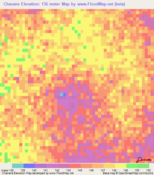 Chavane,Mozambique Elevation Map