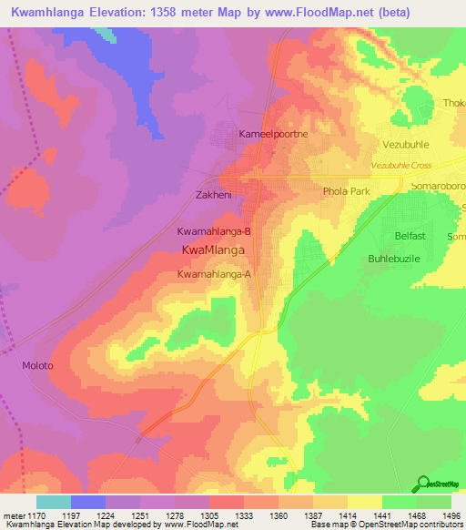 Kwamhlanga,South Africa Elevation Map
