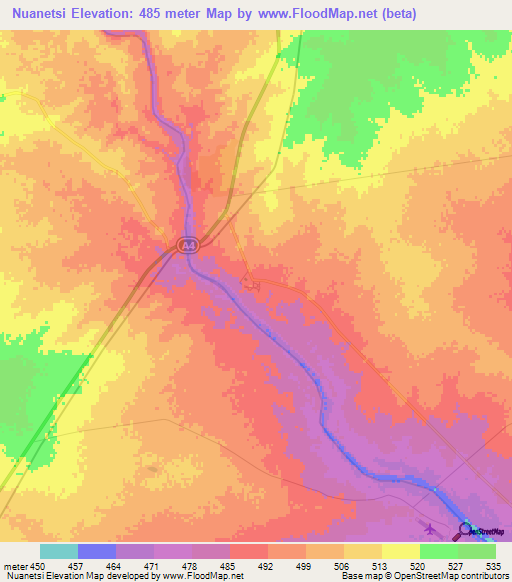 Nuanetsi,Zimbabwe Elevation Map