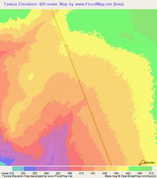 Tswiza,Zimbabwe Elevation Map