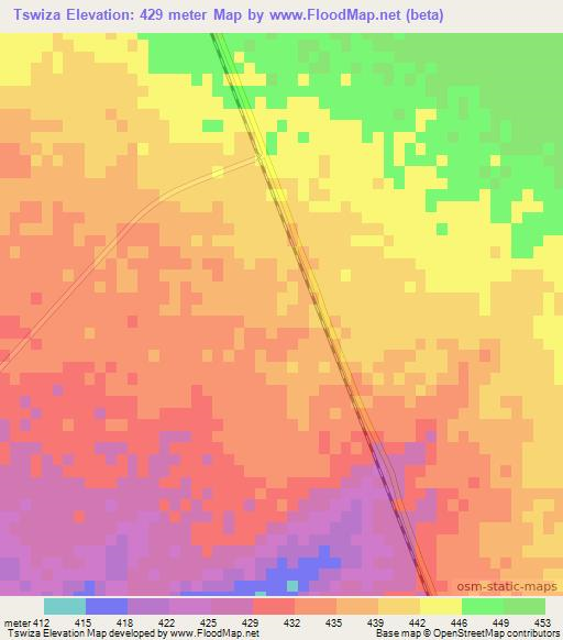 Tswiza,Zimbabwe Elevation Map