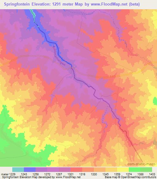 Springfontein,Zimbabwe Elevation Map