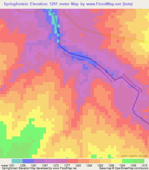 Springfontein,Zimbabwe Elevation Map