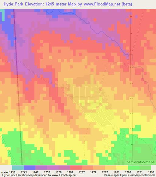 Hyde Park,Zimbabwe Elevation Map