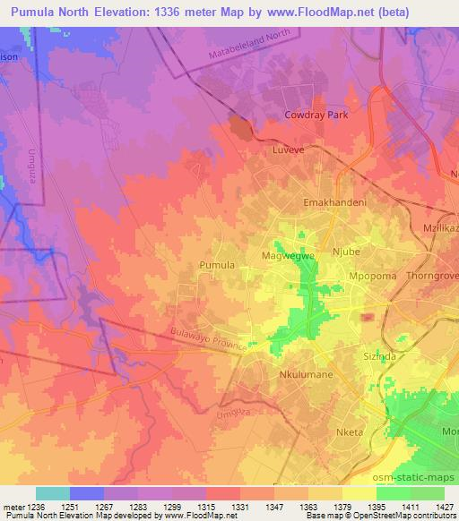 Pumula North,Zimbabwe Elevation Map